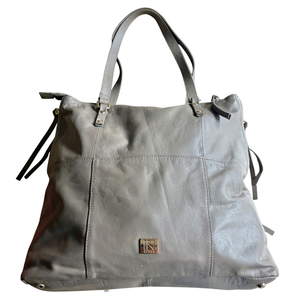 $298‎ KOOBA Everette Gray Leather Tote Bag Shoulder Purse Designer Hobo Handbag